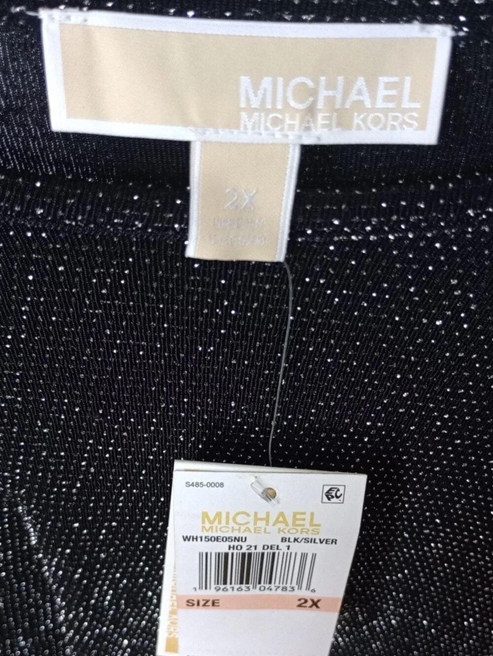 Michael Kors Black Metallic Twist-Front Long Sleeve Top
